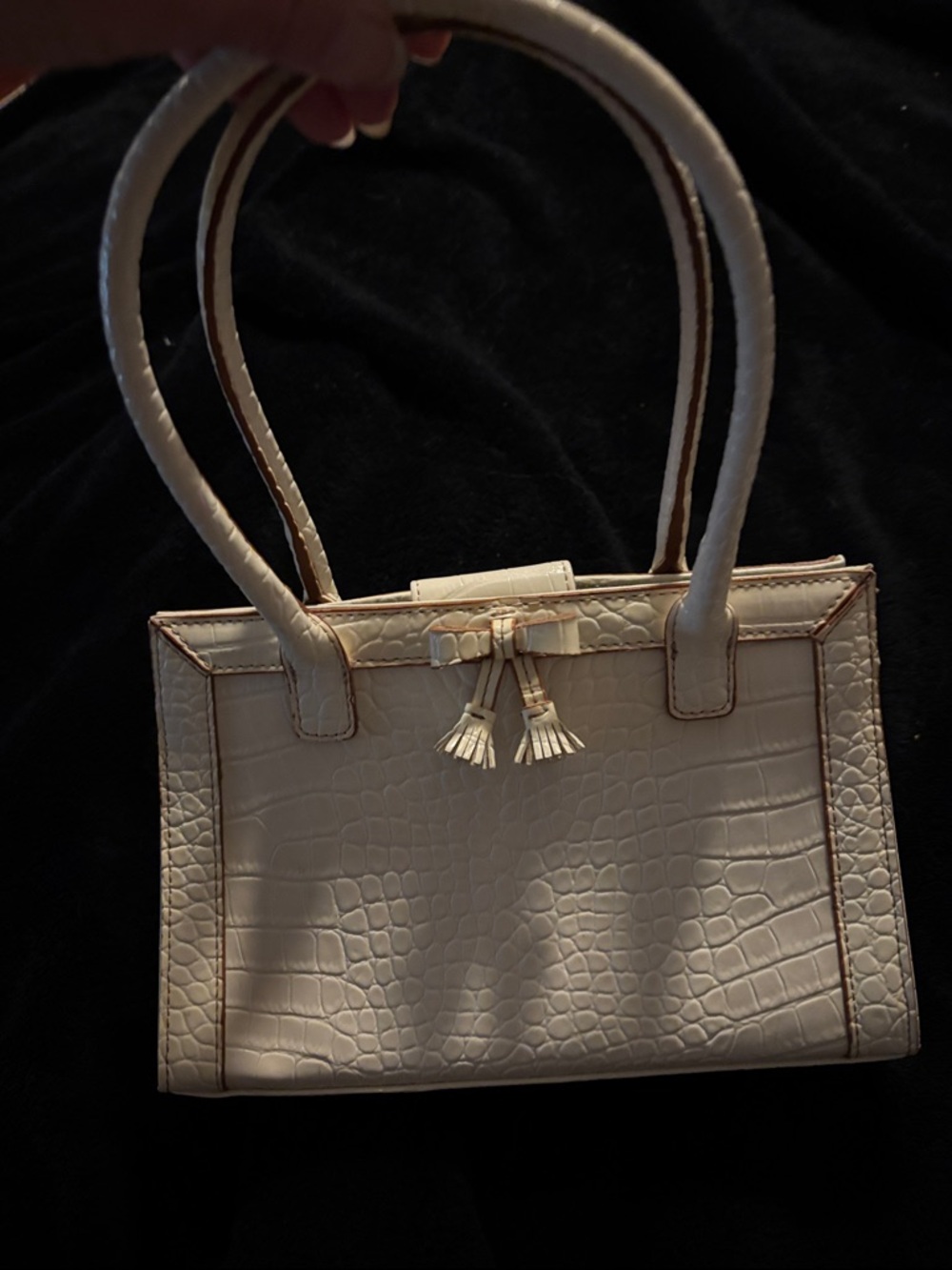 Liz Claiborne Cream Croc-Embossed Satchel with Bow